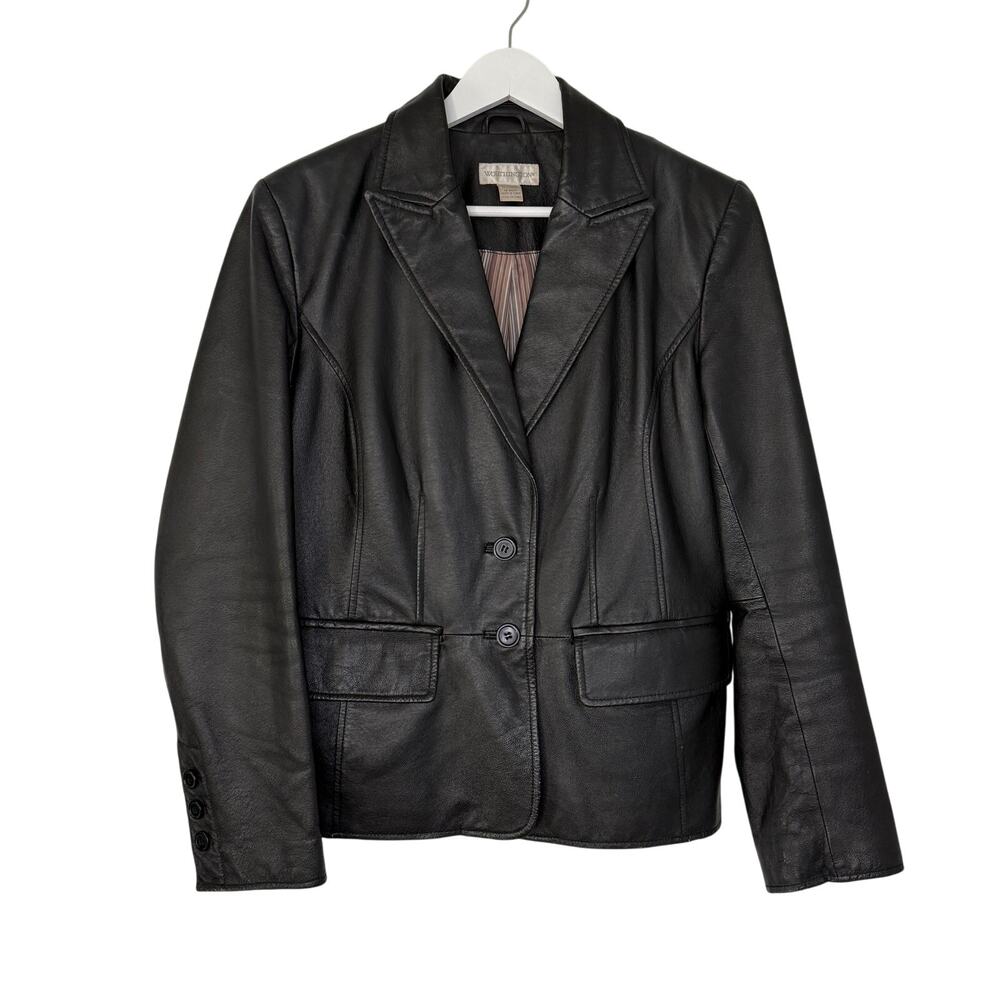 Vintage Women's Black Leather Blazer Jacket Medium
